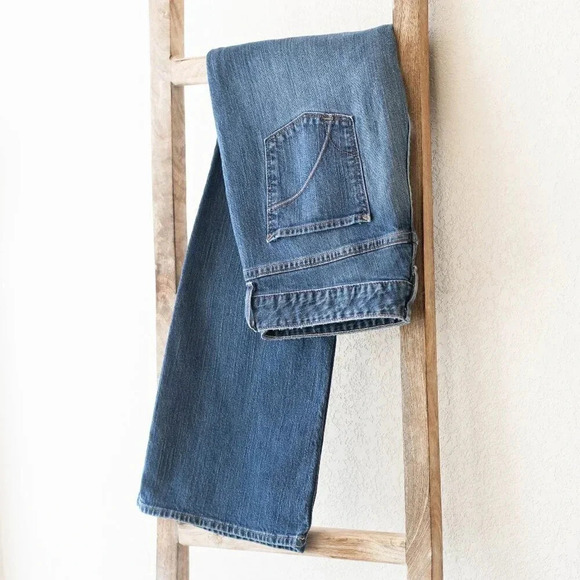 Eddie Bauer Womens Jeans Sz 14S Medium Blue Denim Wide Straight Leg Cropped - Picture 1 of 8